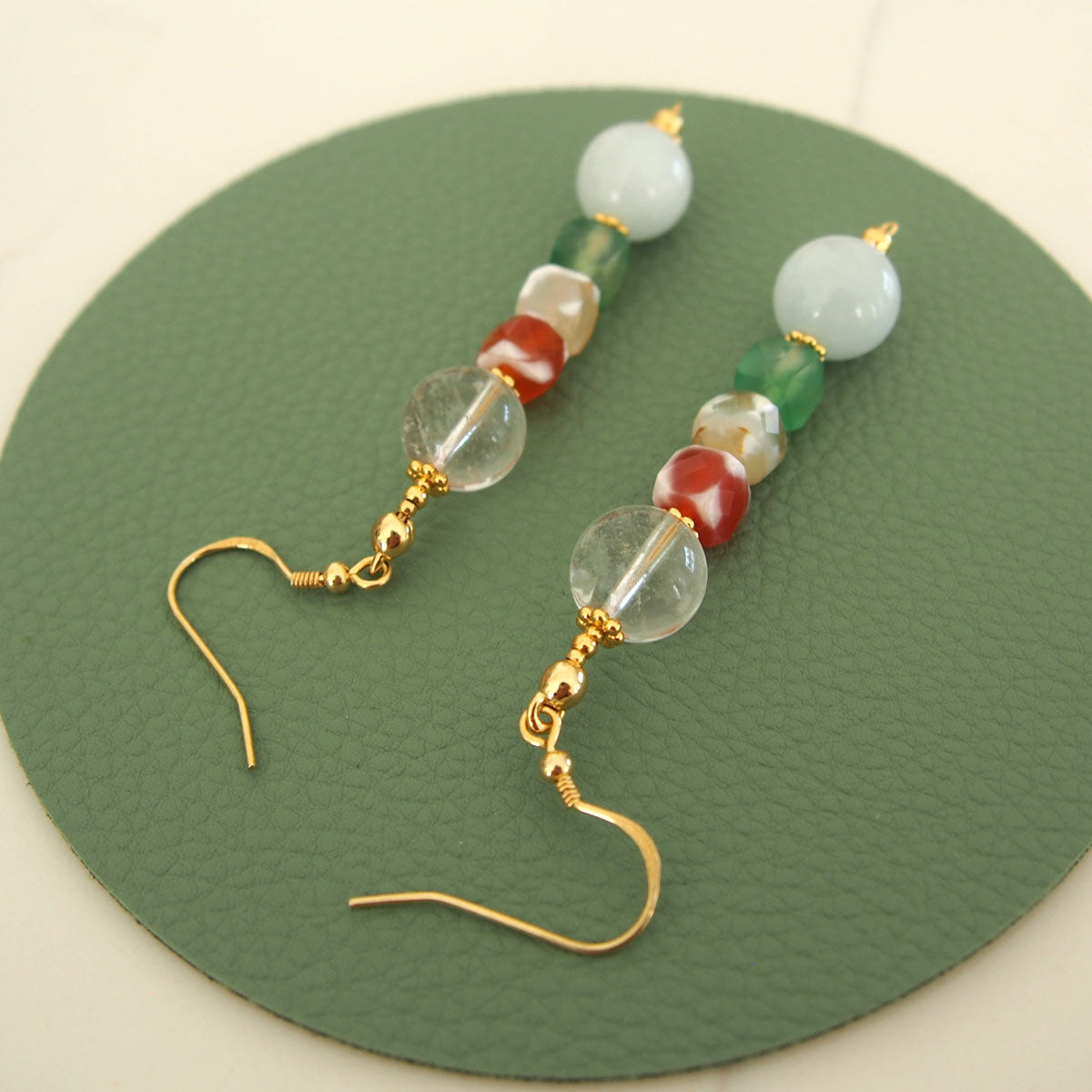 Beryl,  Rock crystal,  Agate Earrings–The Young at Heart