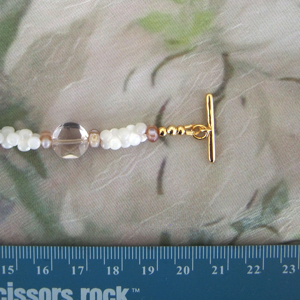 Smoky Quartz, Rock Crystal, Shell beads Bracelet- Snowberry