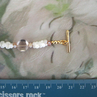 Smoky Quartz, Rock Crystal, Shell beads Bracelet- Snowberry