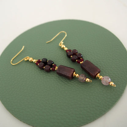 Garnet, Strawberry Quartz, Red Corundum(Synthetic) Earrings- Love