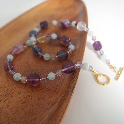 Fluorite, Beryl(light blue), Amethyst Necklace- Dreamlike