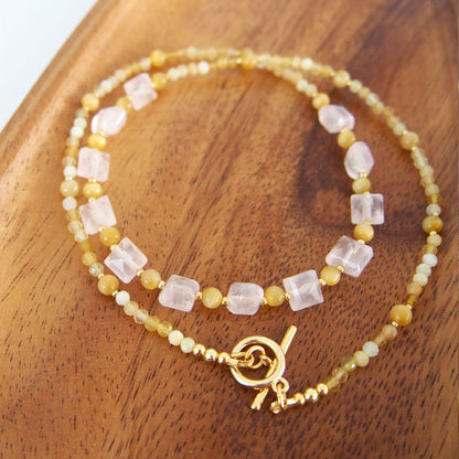 Rose Quartz, Tiger’s eye, Common Opal Necklace-Energy