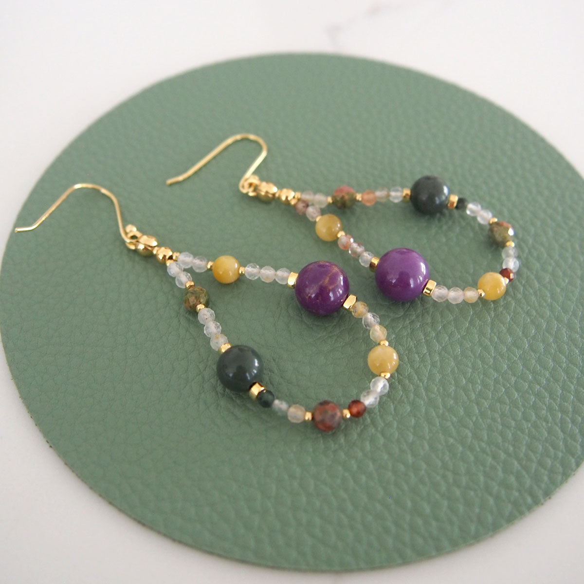 Phosphosiderite, Alxa Agate, Unakite, Tiger’s eye Earrings- Completeness