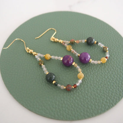 Phosphosiderite, Alxa Agate, Unakite, Tiger’s eye Earrings- Completeness
