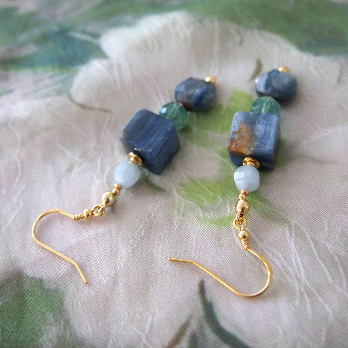 Kyanite, Aventurine, Beryl Earrings- Coastline