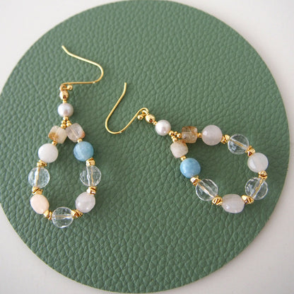 Rock Crystal, Beryl, Citrine, Pearls Earrings- Hope
