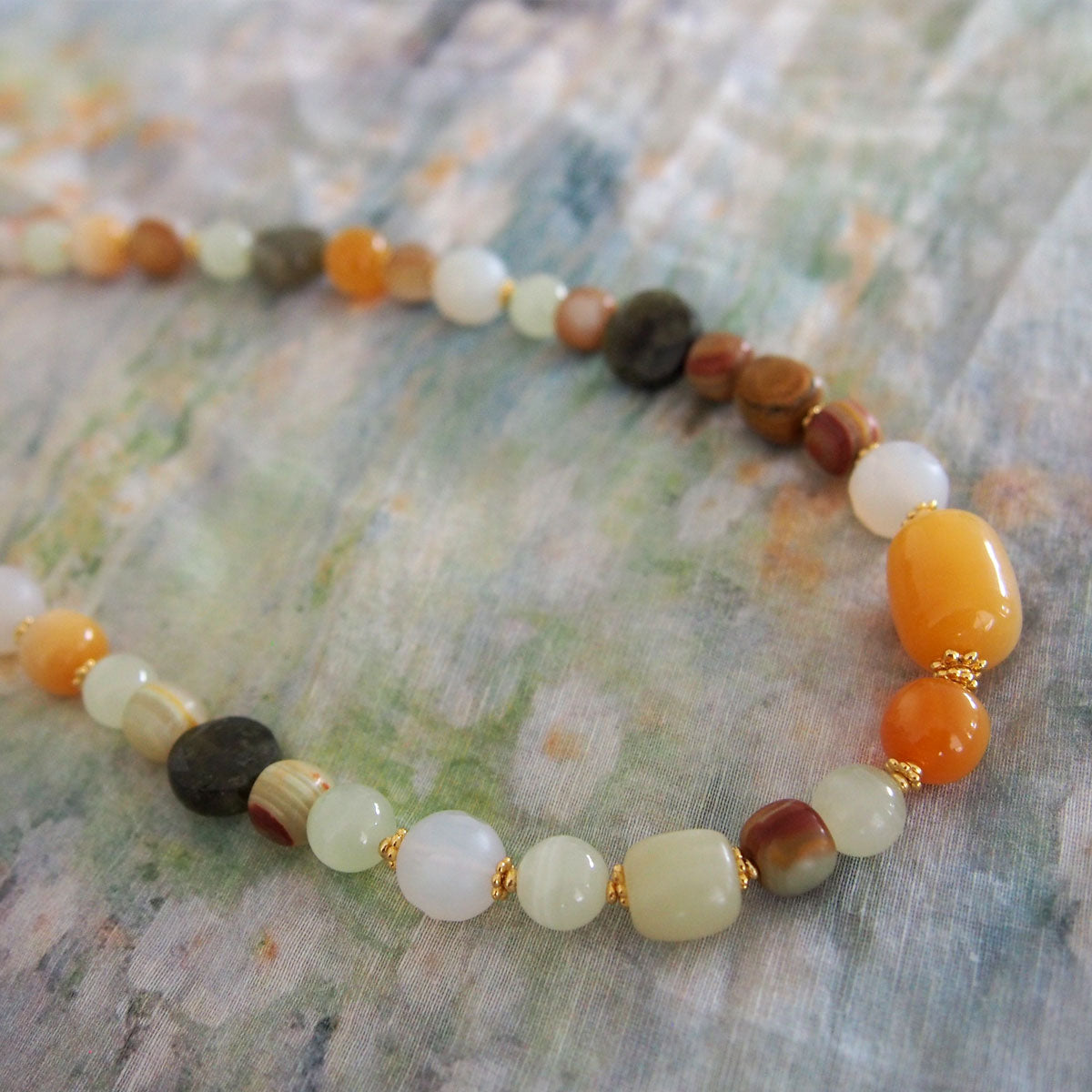 Quartzose Jade, Garnet, Agate, Serpentine Jade, Calcite Necklace-Vitality