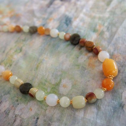 Quartzose Jade, Garnet, Agate, Serpentine Jade, Calcite Necklace-Vitality