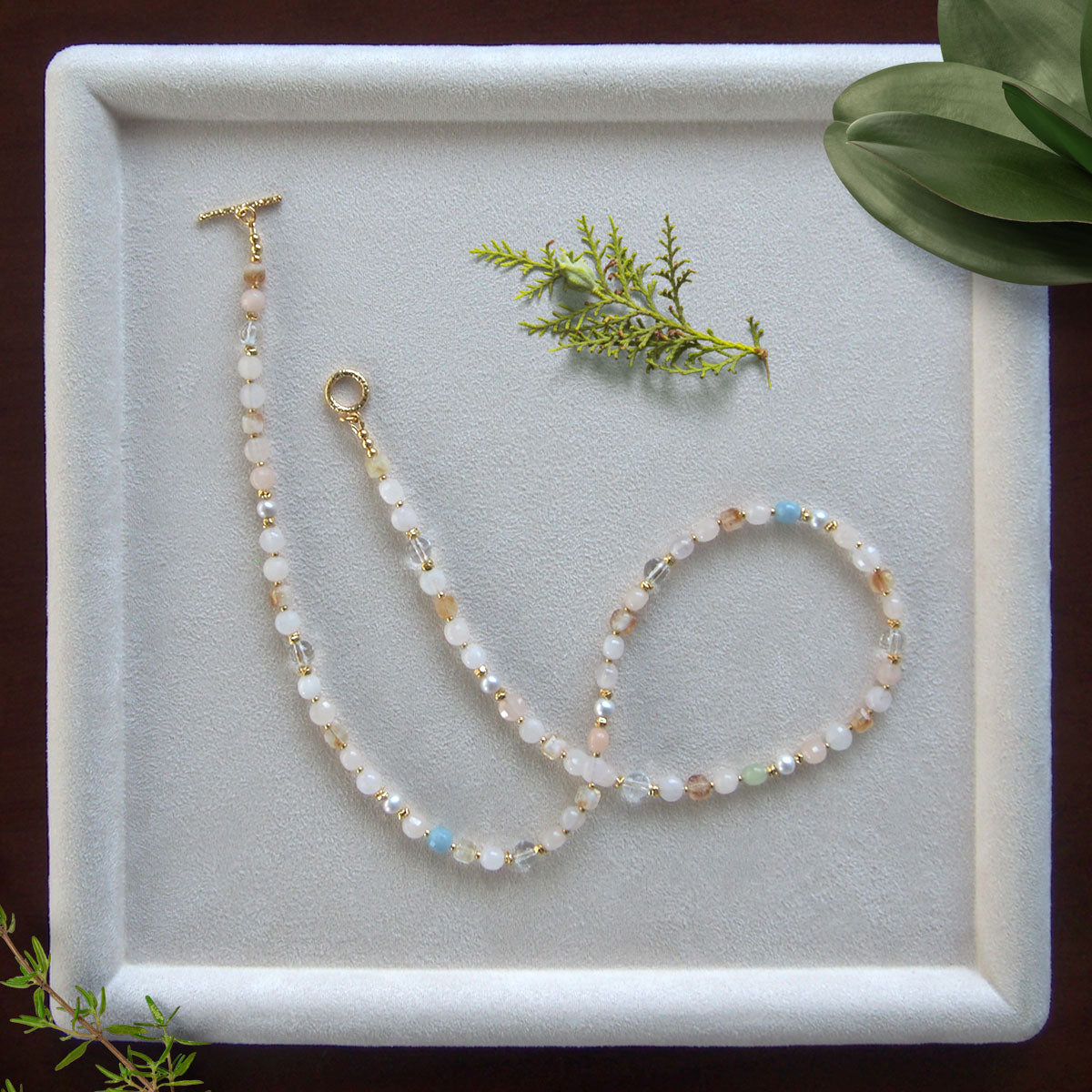 Rock Crystal, Beryl, Citrine, Pearls Necklace- Hope