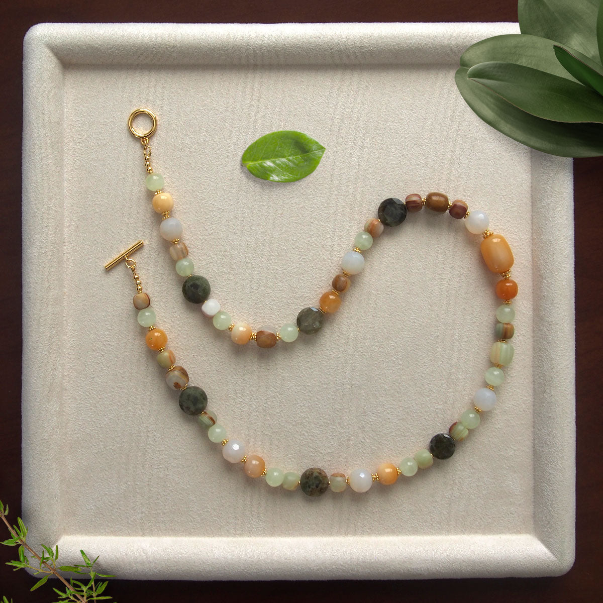 Quartzose Jade, Garnet, Agate, Serpentine Jade, Calcite Necklace-Vitality