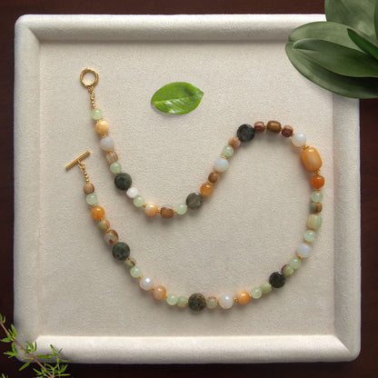 Quartzose Jade, Garnet, Agate, Serpentine Jade, Calcite Necklace-Vitality
