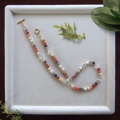 Agate, Pearls, Quartz Rutilated, Rock Crystal, Strawberry Quartz Necklace- Vigour