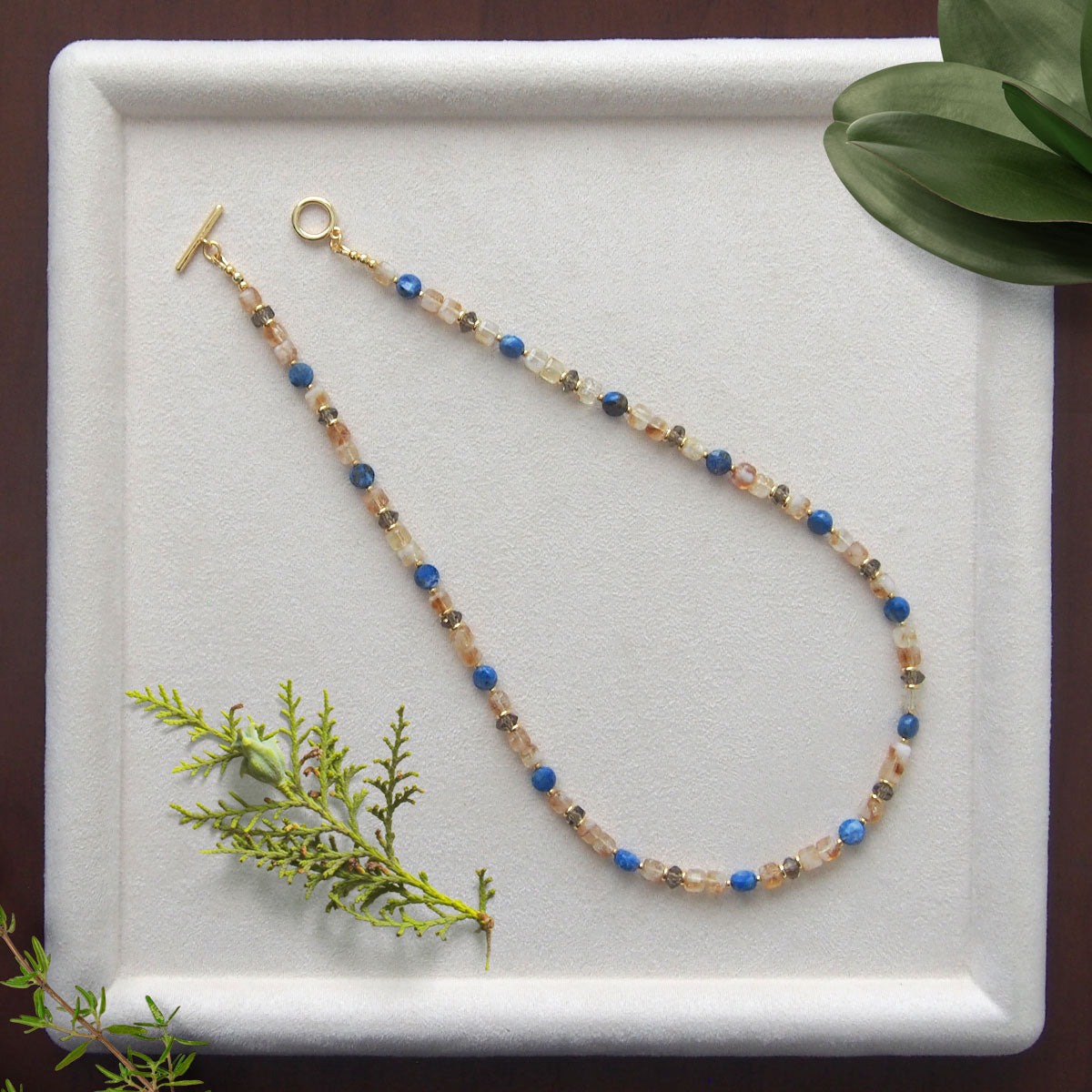 Smoky Quartz  Lapis lazuli  Citrine Necklace-Starry Night