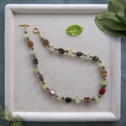 Prehnite, Picture Stone(oval), Alxa Agate Necklace- Vineyard