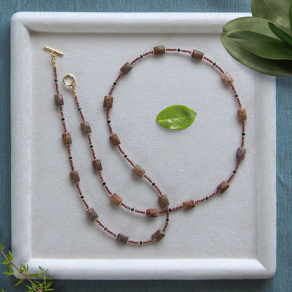 Leopardite, Goldstone Necklace- Equanimity