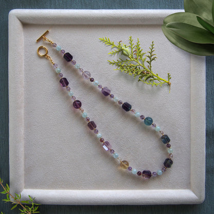 Fluorite, Beryl(light blue), Amethyst Necklace- Dreamlike