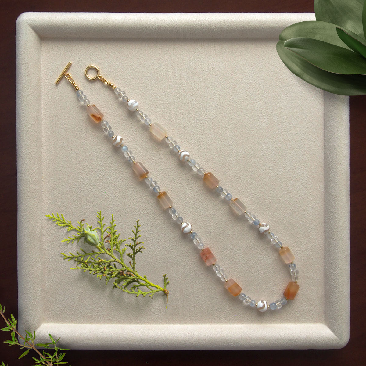 Agate, Rock Crystal, Dumortierite Quartz Necklace- Source