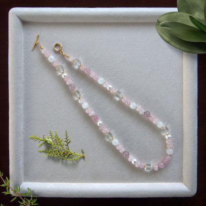 Rock Crystal, Moonstone, Rose Quartz, Pearls Necklace- Romance