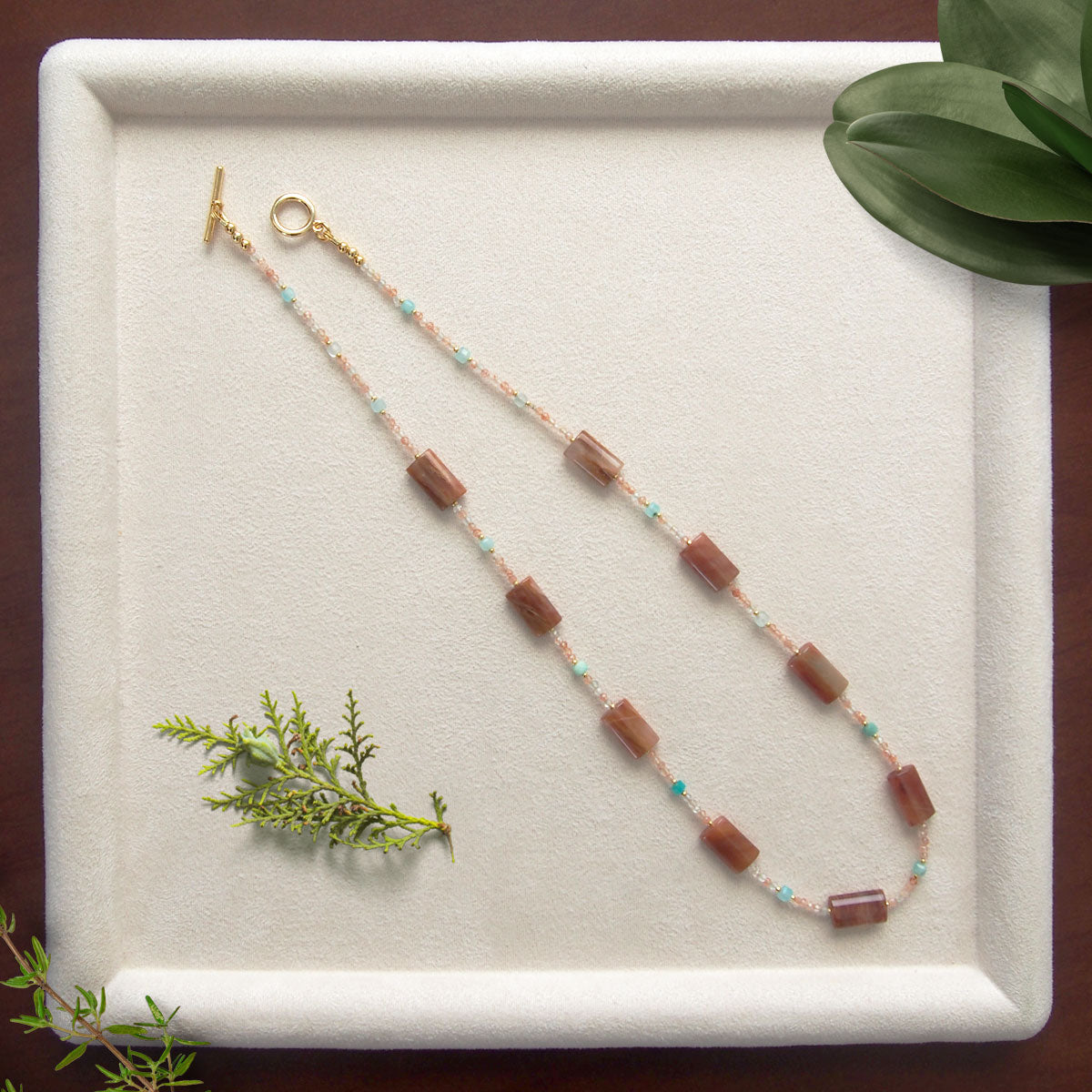 Quartz Rutilated, Amazonite, Sunstone Necklace- Late Autumn