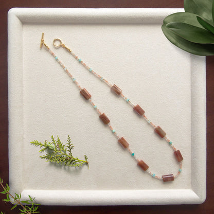 Quartz Rutilated, Amazonite, Sunstone Necklace- Late Autumn