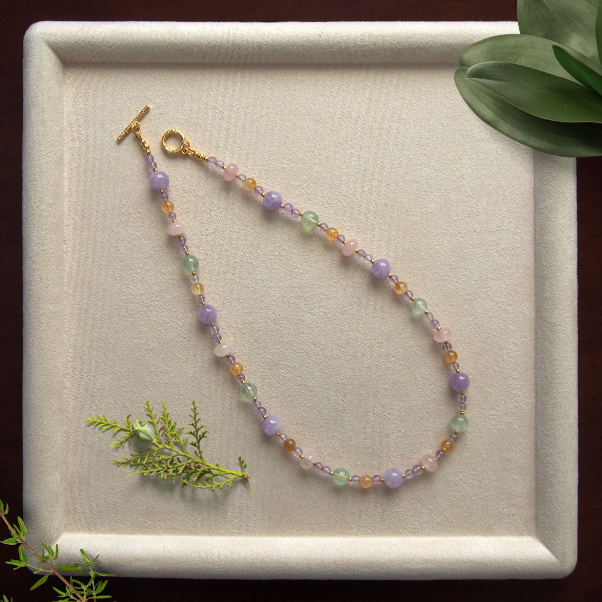 Amethyst, Prehnite, Rose Quartz, Citrine Necklace- Wish