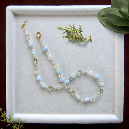 Lemon Quartz, Chalcedony, Rock Crystal, Beryl, Prehnite Necklace- Source
