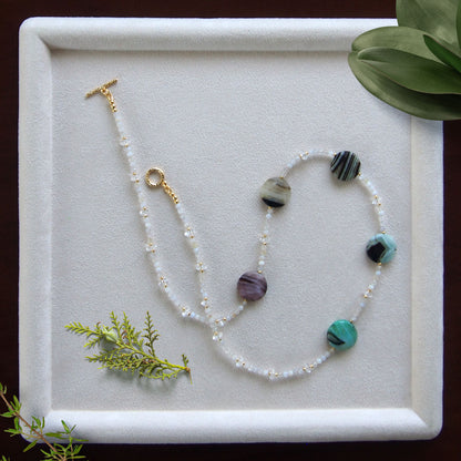 Agate, Rock Crystal Necklace-Light and shade