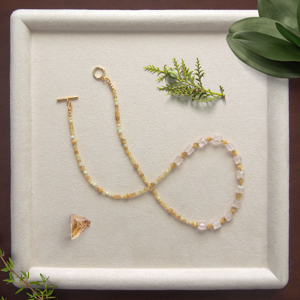 Rose Quartz, Tiger’s eye, Common Opal Necklace-Energy