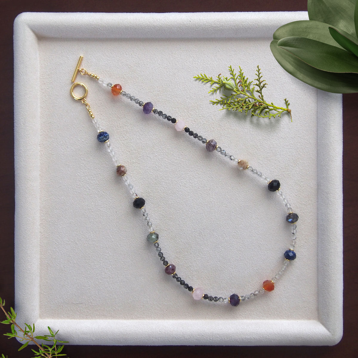 Agate, Amethyst, Lapis Lazuli, Quartz Rutilated, Rose Quartz, Strawberry Quartz Necklace- Abundance