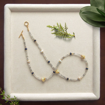 Lepidolite, Pearls, Lapis Lazuli, Quartz Rutilated Necklace- Power