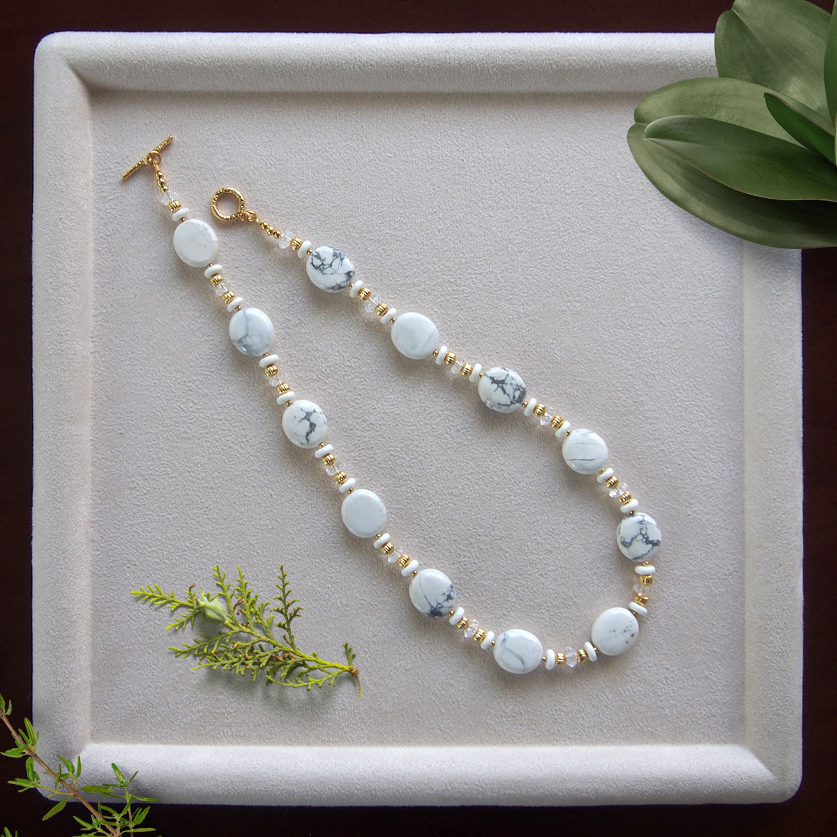 Magnesite, Rock Crystal Necklace- Snow