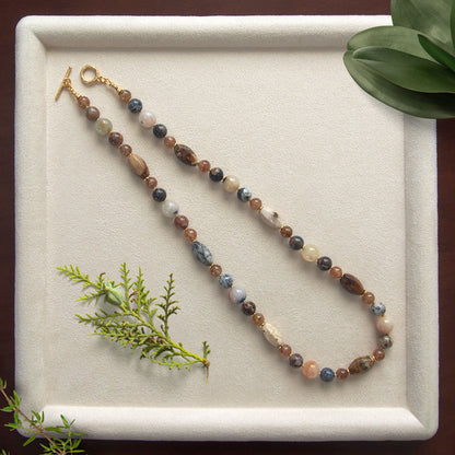 Common Opal, Inclusion Quartz(Dumortierite included), Strawberry Quartz Necklace- Equanimity