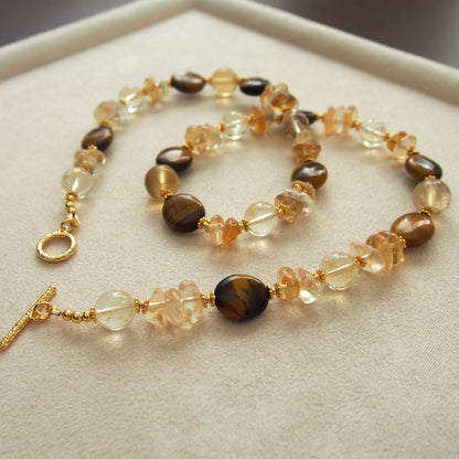 Citrine, Tiger’s eye, Fluorite Necklace–Among the blooms