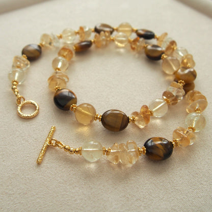 Citrine, Tiger’s eye, Fluorite Necklace–Among the blooms