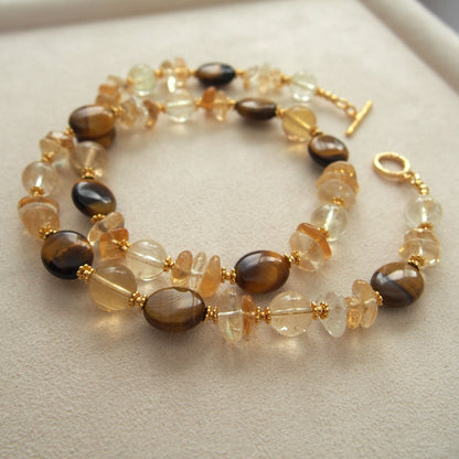 Citrine, Tiger’s eye, Fluorite Necklace–Among the blooms