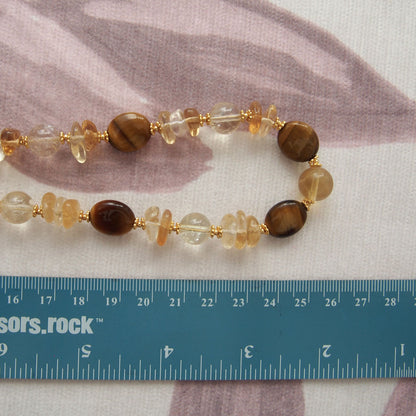 Citrine, Tiger’s eye, Fluorite Necklace–Among the blooms