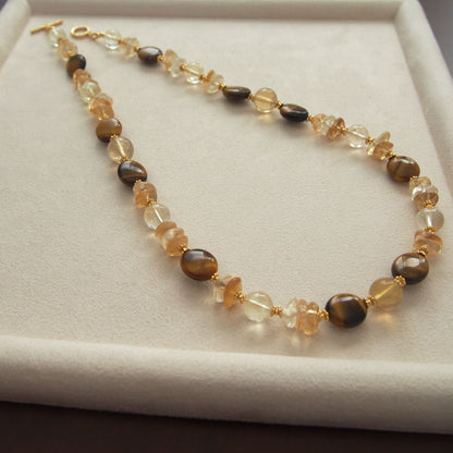Citrine, Tiger’s eye, Fluorite Necklace–Among the blooms