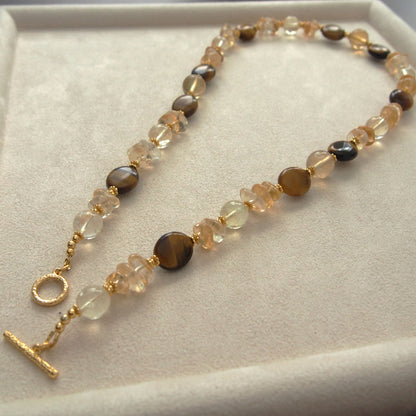 Citrine, Tiger’s eye, Fluorite Necklace–Among the blooms