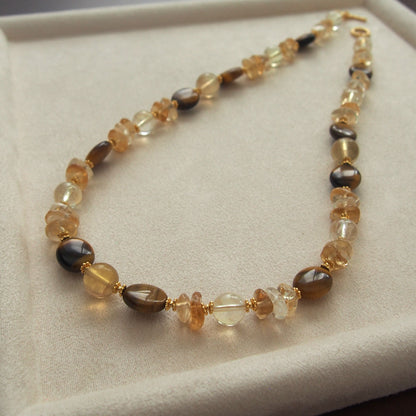 Citrine, Tiger’s eye, Fluorite Necklace–Among the blooms