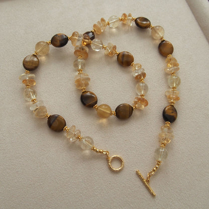 Citrine, Tiger’s eye, Fluorite Necklace–Among the blooms