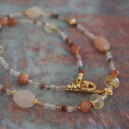 Aventurine, Citrine, Sunstone Necklace- Sunset